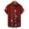 Chemise de Noël Boutonnée Flocon de Neige Imprimé Manches Courtes à Col Relevé - Rouge foncé 4XL