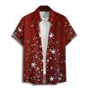 Chemise de Noël Boutonnée Flocon de Neige Imprimé Manches Courtes à Col Relevé - Rouge foncé 3XL