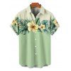 Chemise de Vacances Boutonnée Feuille et Fleur Imprimées en Blocs de Couleurs à Manches Courtes - Vert clair L