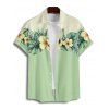 Chemise de Vacances Boutonnée Feuille et Fleur Imprimées en Blocs de Couleurs à Manches Courtes - Vert clair 3XL