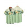 Chemise de Vacances Boutonnée Feuille et Fleur Imprimées en Blocs de Couleurs à Manches Courtes - Vert clair L