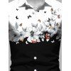 Chemise Boutonnée Fleur et Papillon Imprimés en Blocs de Couleurs à Manches Longues - Noir 4XL