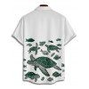 Shirt Boutonné de Vacances Tortue Poisson Imprimée Manches Courtes à Col Relevé - Vert profond L