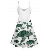 Turtle Fish Print Spaghetti Strap V Neck Dress And Short Sleeve Vacation Shirt Matching Outfit - Vert profond S | US 4