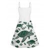 Turtle Fish Print Spaghetti Strap V Neck Dress And Short Sleeve Vacation Shirt Matching Outfit - Vert profond S | US 4