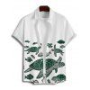 Turtle Fish Print Spaghetti Strap V Neck Dress And Short Sleeve Vacation Shirt Matching Outfit - Vert profond S | US 4