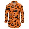 Halloween Pumpkin Face Spider Web Bat Hat Print Lace Up Dress And Long Sleeve Button Up Casual Shirt Outfit - Orange Foncé S | US 4