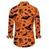 Halloween Pumpkin Face Spider Web Bat Hat Print Lace Up Dress And Long Sleeve Button Up Casual Shirt Outfit - Orange Foncé S | US 4