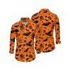 Halloween Pumpkin Face Spider Web Bat Hat Print Lace Up Dress And Long Sleeve Button Up Casual Shirt Outfit - Orange Foncé S | US 4