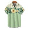 Contrast Color Flower Leaf Print Spaghetti Strap Dress And Short Sleeve Vacation Shirt Matching Outfit - Vert clair S | US 4