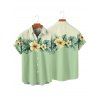 Contrast Color Flower Leaf Print Spaghetti Strap Dress And Short Sleeve Vacation Shirt Matching Outfit - Vert clair S | US 4