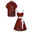 Christmas Snowflake Print Belted Mini Dress And Short Sleeve Button Up Dress Matching Outfit - Rouge foncé S | US 4