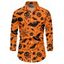 Chemise Décontractée D'Halloween Citrouille Chauve-souris Imprimés Boutonnée Manches Longues à Col Relevé - Orange Foncé 5XL