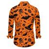 Chemise Décontractée D'Halloween Citrouille Chauve-souris Imprimés Boutonnée Manches Longues à Col Relevé - Orange Foncé 5XL