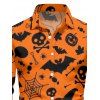 Chemise Décontractée D'Halloween Citrouille Chauve-souris Imprimés Boutonnée Manches Longues à Col Relevé - Orange Foncé XL