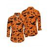 Chemise Décontractée D'Halloween Citrouille Chauve-souris Imprimés Boutonnée Manches Longues à Col Relevé - Orange Foncé XL