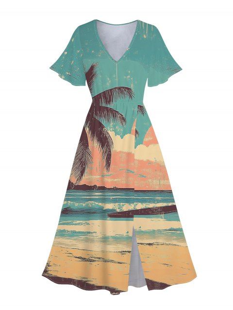 Robe Mi-longue de Plage à Superposition et Manches Bouffantes