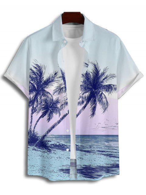 Chemise de Plage de Vacances Scène de Palmier Ombré Imprimé à Manches Courtes