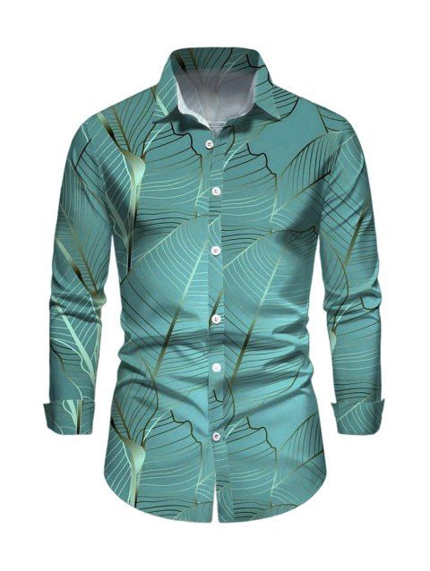 Men's Long Sleeve Shirt Leaf Texturer Print Button Up Shirt