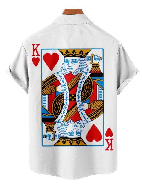 Chemise Décontractée Poker Roi Cœur Imprimé à Manches Courtes