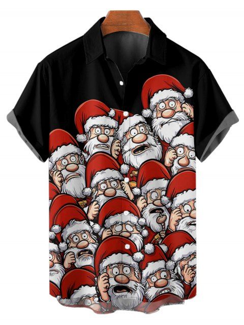 Chemise Boutonnée Père Noël Imprimé Manches Courtes à Col Relevé