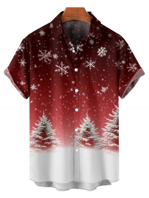 Chemise Manches Courtes avec Col Rabattu à Imprimé Sapins de Noël et Flocons de Neige