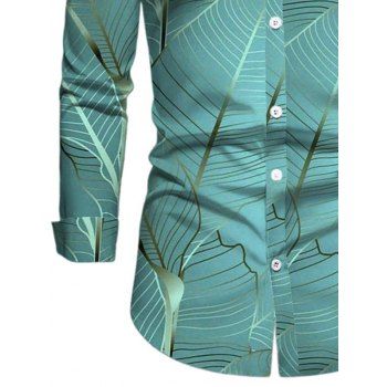 Men's Long Sleeve Shirt Leaf Texturer Print Button Up Shirt