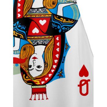 Queen of Heart  Playing Card Print V Neck High Waist Spaghetti Strap Dress Sleeveless Summer A Line Cami Dress