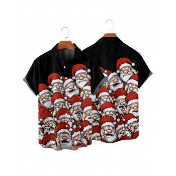 Christmas Santa Claus Print Spaghetti Strap V Neck Mini Dress And Short Sleeve Shirt Xmas Outfit