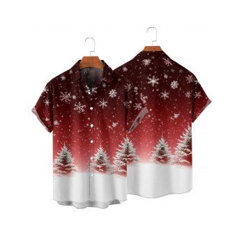 Christmas Tree Snowflake Print V Neck A Line Dress And Short Sleeve Shirt Xmas Outfit