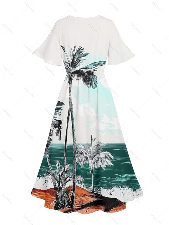 Robe Mi-longue de Plage à Manches Flottantes et Encolure en V - Vert profond XXL | US 14