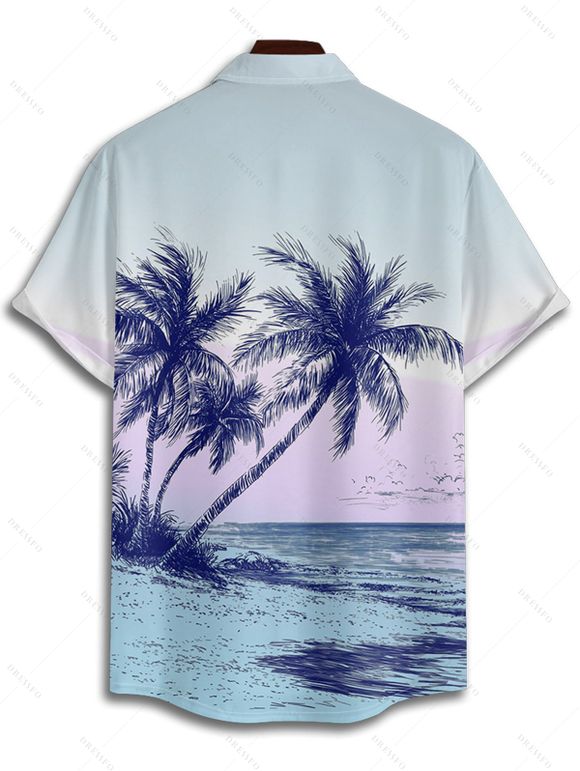 Chemise de Plage de Vacances Scène de Palmier Ombré Imprimé à Manches Courtes - Bleu clair L