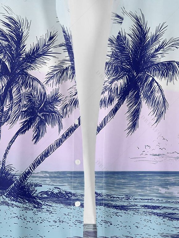 Chemise de Plage de Vacances Scène de Palmier Ombré Imprimé à Manches Courtes - Bleu clair L