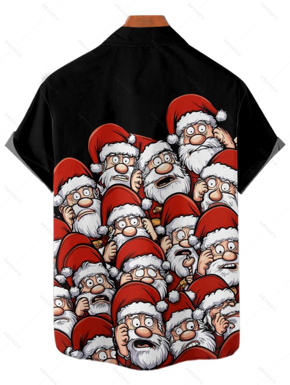 Chemise Boutonnée Père Noël Imprimé Manches Courtes à Col Relevé - Noir L