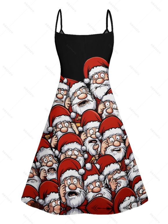 Robe de Noël Ligne A Père Noël Imprimé à Bretelle Fine - Noir XXL | US 14