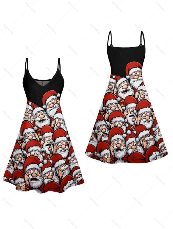 Robe de Noël Ligne A Père Noël Imprimé à Bretelle Fine - Noir XXL | US 14