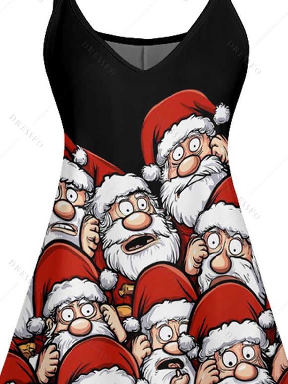 Robe de Noël Ligne A Père Noël Imprimé à Bretelle Fine - Noir XXL | US 14