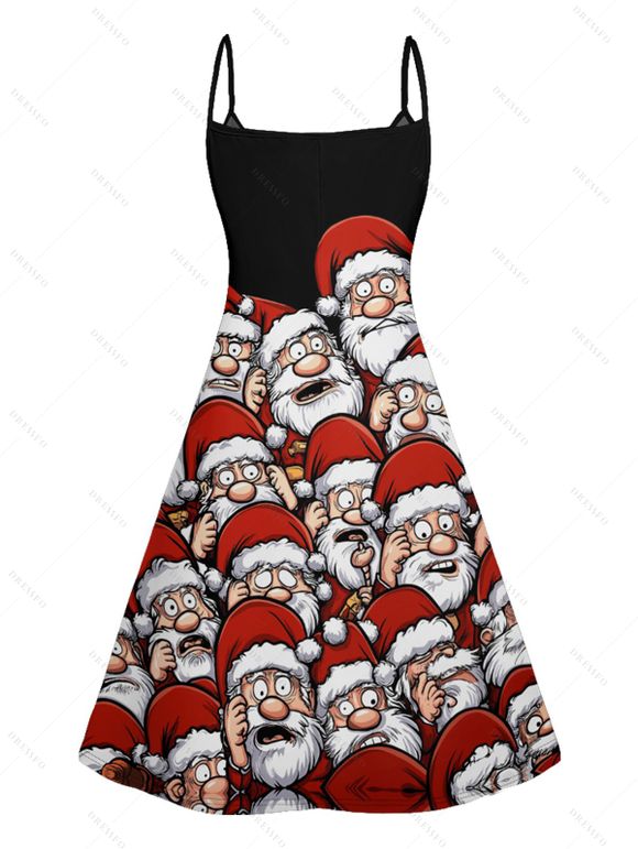 Christmas Santa Claus Print Spaghetti Strap V Neck Mini Dress And Short Sleeve Shirt Xmas Outfit - Noir S | US 4