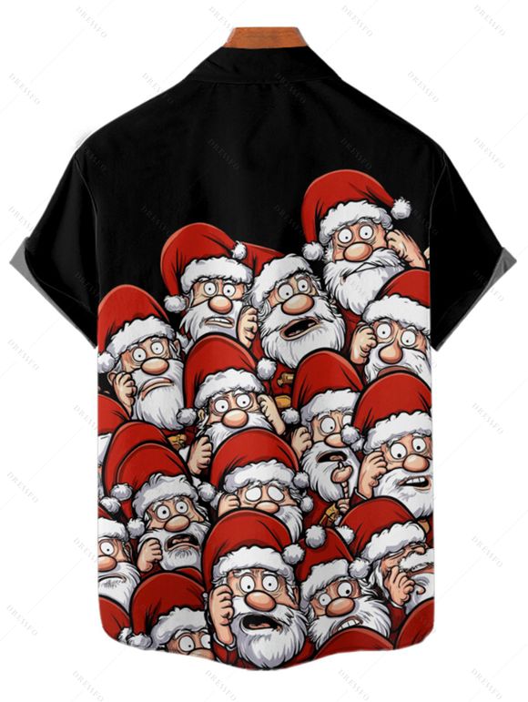 Christmas Santa Claus Print Spaghetti Strap V Neck Mini Dress And Short Sleeve Shirt Xmas Outfit - Noir S | US 4