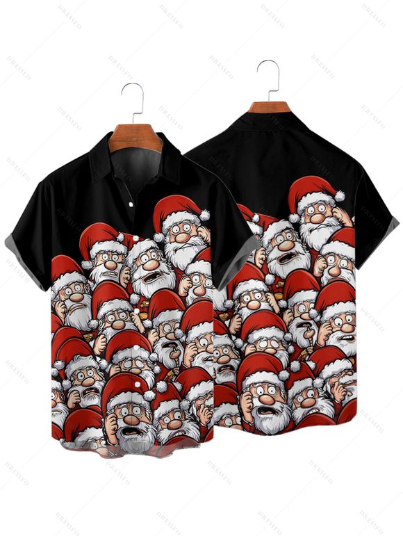 Christmas Santa Claus Print Spaghetti Strap V Neck Mini Dress And Short Sleeve Shirt Xmas Outfit - Noir S | US 4