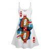 Queen of Heart  Playing Card Print V Neck High Waist Spaghetti Strap Dress Sleeveless Summer A Line Cami Dress