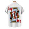 Men's Jack of Heart Poker Card Print Roll Up Sleeve Shirt Button Up Short Sleeve Casual Shirt