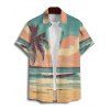 Chemise de Vacances de Plage Décontracté Paysage de Palmier et Coucher du Soleil Imprimés à Manches Courtes - Vert clair 2XL