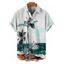 Chemise de Plage Boutonnée Paysage de Vacances Noix de Coco Imprimé à Manches Courtes - Vert profond 4XL