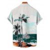 Chemise de Plage Boutonnée Paysage de Vacances Noix de Coco Imprimé à Manches Courtes - Vert profond 5XL