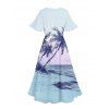 Robe de Vacances Scène de Palmier à Manches Bouffantes à Col V - Bleu clair M | US 6