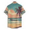 Chemise de Vacances de Plage Décontracté Paysage de Palmier et Coucher du Soleil Imprimés à Manches Courtes - Vert clair 3XL