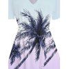 Robe de Vacances Scène de Palmier à Manches Bouffantes à Col V - Bleu clair XL | US 12