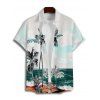 Chemise de Plage Boutonnée Paysage de Vacances Noix de Coco Imprimé à Manches Courtes - Vert profond S