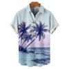 Chemise de Plage de Vacances Scène de Palmier Ombré Imprimé à Manches Courtes - Bleu clair 5XL